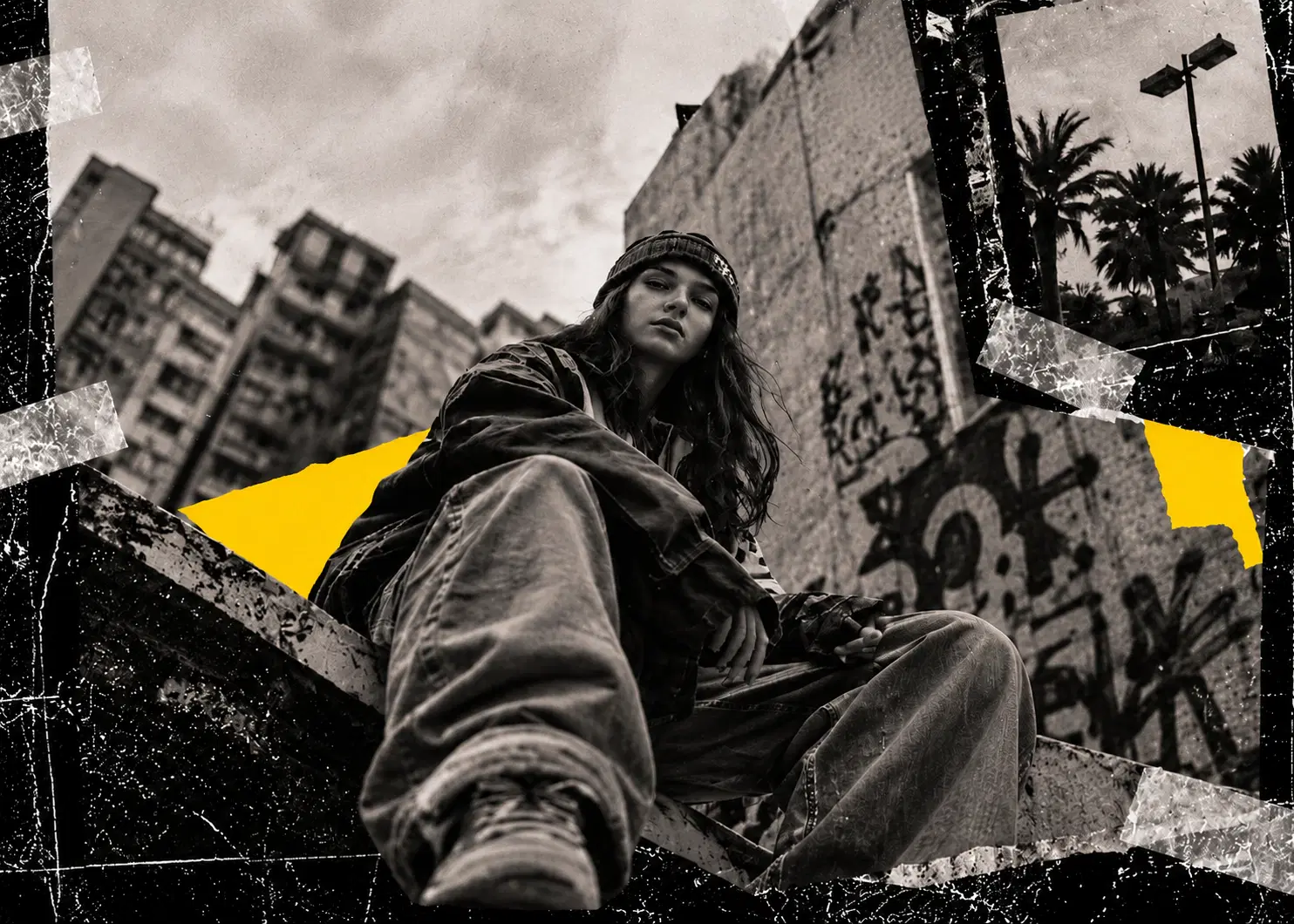 Look de streetwear en un entorno urbano